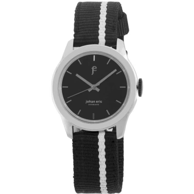 Johan Eric Naestved Young Sporty Round Steel White Stripe Canvas Strap Men's Watch Je1400-04-007 In Black