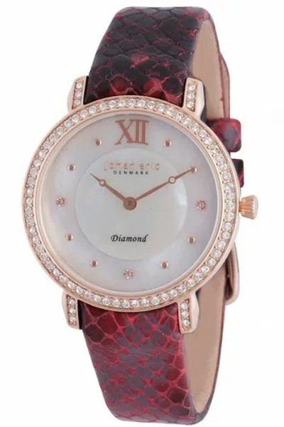 Pre-owned Johan Eric Ribe Womens Watch Je7000-09-009.14 Mop Dial 3 Diamonds Red Leather