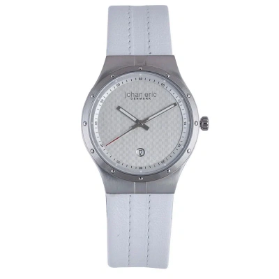 Johan Eric Skive Silver-tone Steel White Leather Date Watch Je3001-04-001 In Metallic