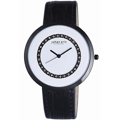 Johan Eric Vejle Black Ip Steel Black Leather White Dial Ladies Watch Je5002-13-007 In Neutral