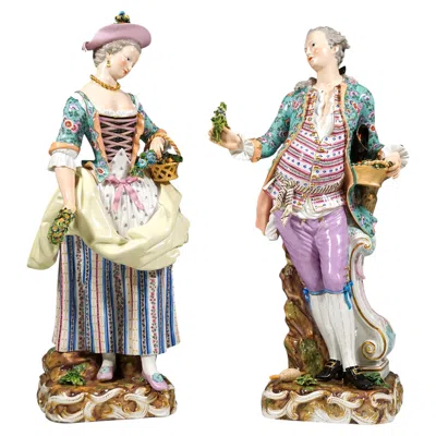 Pre-owned Johann Joachim Kaendler Large Meissen Pair Of Gardener Figurines, By Kaendler & Schoenheit, Circa 1860 In Sand