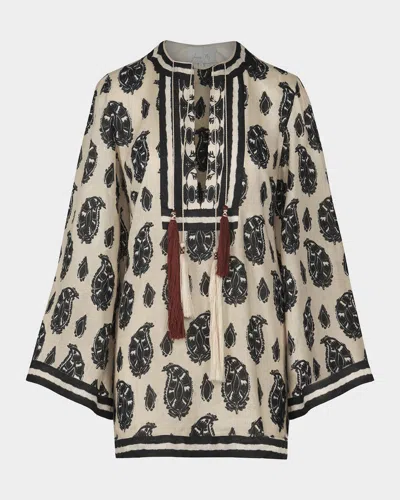 Johanna Ortiz Caretaker Of The Jungle Linen Mini Tunic Dress In Black
