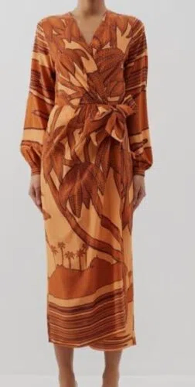 Pre-owned Johanna Ortiz $1750  Women's Orange Silk Sociedades Antiguas Wrap Dress Size 2