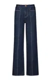 Shop Johanna Ortiz A Navegar Seamed Denim Straight-leg Pants In Dark Wash