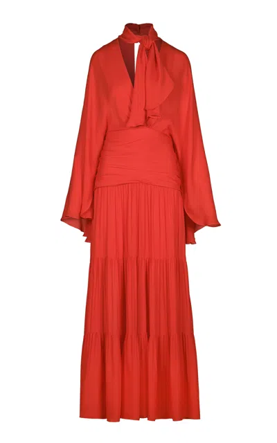 Johanna Ortiz A Place To Return To Cape-sleeve Silk Maxi Dress In Red