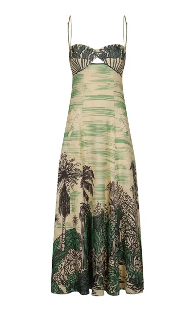 Johanna Ortiz A Story Without End Printed Linen Midi Dress In Green