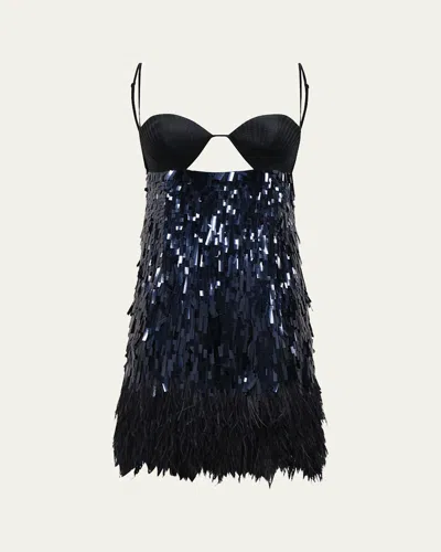 Johanna Ortiz Abordando Suenos Sequined Fringe Mini Dress In Navy