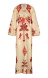 Johanna Ortiz Across Paradise Linen Maxi Dress In Multi