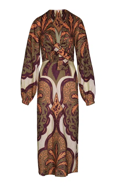 Johanna Ortiz Across Paradise Tie-detailed Linen Midi Dress In Multi