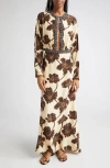 Johanna Ortiz Adoracion Continua Long Sleeve Silk Tunic Dress In Multi