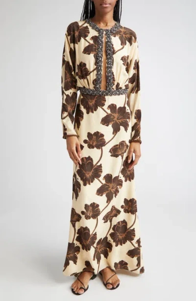 Johanna Ortiz Adoracion Continua Long Sleeve Silk Tunic Dress In Multi
