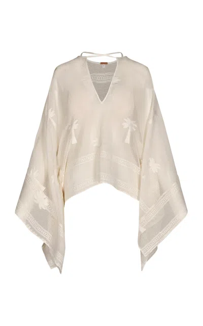 Johanna Ortiz After Swimming Embroidered Cotton Poncho In White