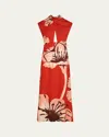 Johanna Ortiz Al Son De Las Astromelias Twisted Floral Midi Dress In Orange