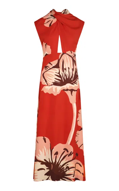 Johanna Ortiz Al Son De Las Astromelias Midi Dress In Red