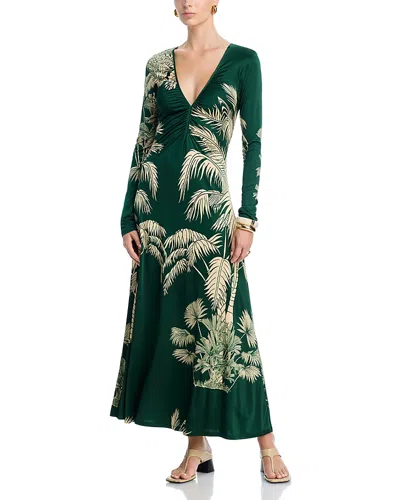 Johanna Ortiz Alma Bordara Gathered Printed Jersey Maxi Dress In Green
