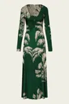 Johanna Ortiz Alma Bordara Gathered Printed Jersey Maxi Dress In Green