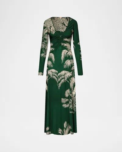 Johanna Ortiz Alma Bordara Gathered Printed Jersey Maxi Dress In Green