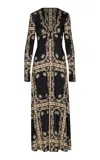 Johanna Ortiz Black Ecru Embroidered Long-sleeve Maxi Dress In Print