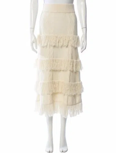 Pre-owned Johanna Ortiz Alpaca Long Skirt In White