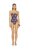 Johanna Ortiz Alta Mar Strapless One-piece Swimsuit In Blue