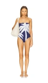 Johanna Ortiz Alta Mar One Piece In Swim Salty Palms Blue In Navy & Ecru