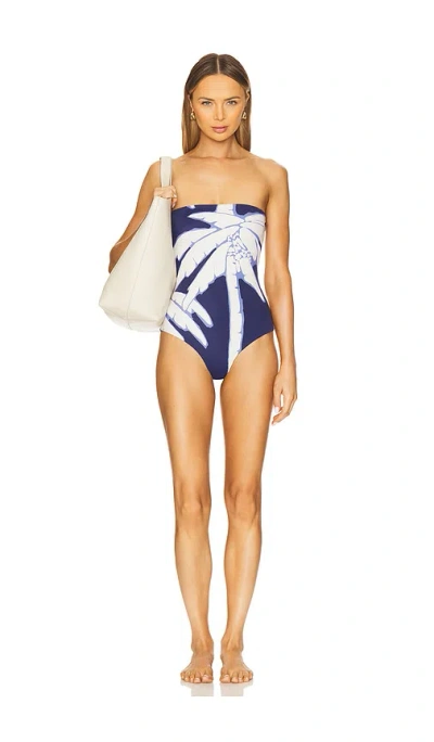 Johanna Ortiz Alta Mar One Piece In Swim Salty Palms Blue In Blue/ecru