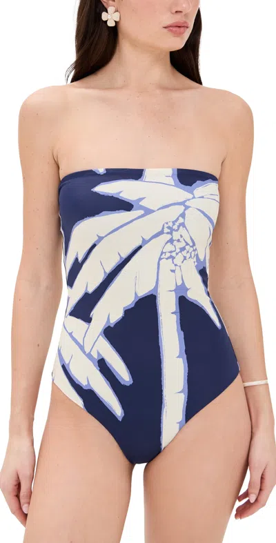 JOHANNA ORTIZ ALTA MAR ONE PIECE SWIM SALTY PALMS/BLUE/ECRU