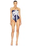 Johanna Ortiz Alta Mar One Piece In Swim Salty Palms Blue In Swim Salty Palms  Blue  & Ecru