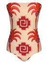 Johanna Ortiz Alta Mar Strapless Printed Recycled Swimsuit In Nude
