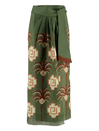 Johanna Ortiz Amazon Echoes Linen Skirt In Green