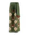 Johanna Ortiz Amazon Echoes Printed Linen Midi Wrap Skirt In Green