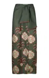 Johanna Ortiz Amazon Echos Linen Wrap Maxi Skirt In Multi
