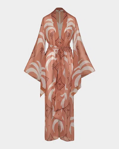 Johanna Ortiz Amazon Sheer Kimono-inspired Coverup Dress In Brown