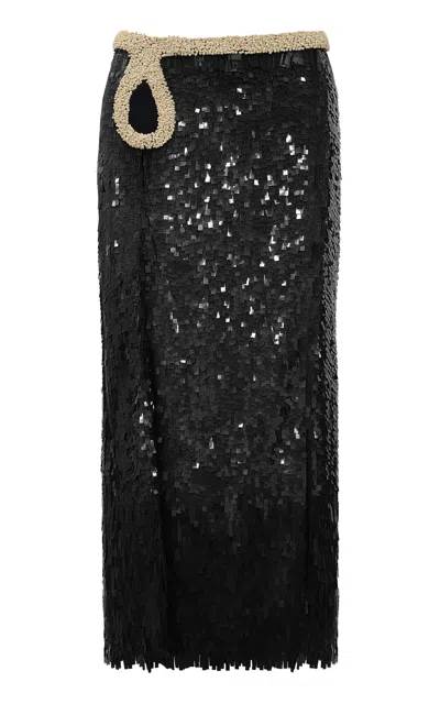 Johanna Ortiz Among Sacred Ornaments Sequined Maxi Skirt In Black