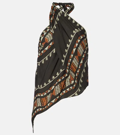 Johanna Ortiz Ancestral Printed Silk Georgette Top In Black