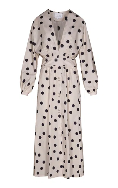 Johanna Ortiz Andar Sevillano Polka-dot Cotton Midi Dress In Black,white