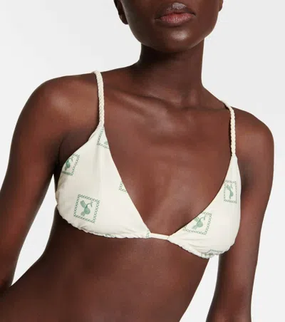 Johanna Ortiz Andean Wakama Bikini Top In Ecru/green In White