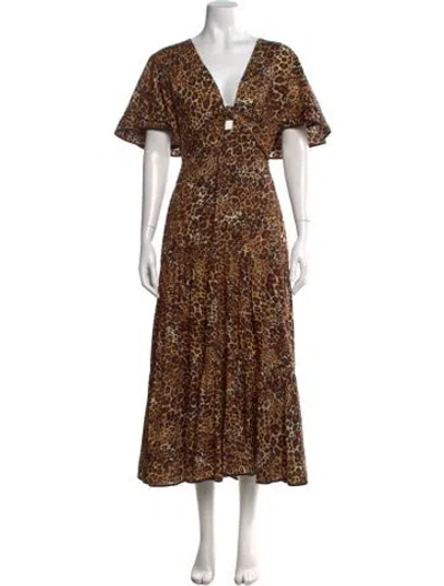 Pre-owned Johanna Ortiz Animal Print Long Dress In Brown