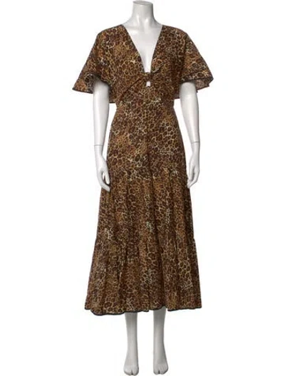 Pre-owned Johanna Ortiz Animal Print Long Dress In Brown