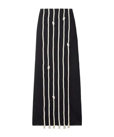 Johanna Ortiz Appliquéd Tasseled Linen Maxi Skirt In Black