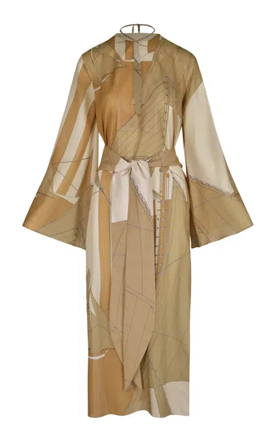 Johanna Ortiz Aqua Cruiser Printed Cotton Midi Dress In Nude
