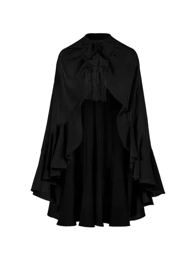 Johanna Ortiz Aromatic Garden Fringed Silk-crepe Cape In Black