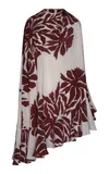 Johanna Ortiz Aromatic Garden Ruffled Silk Cape In Burgundy