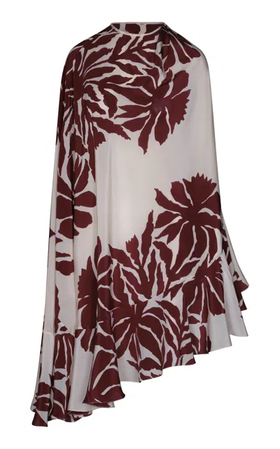 Johanna Ortiz Aromatic Garden Ruffled Silk Cape In Burgundy