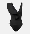 Johanna Ortiz Boleros Y Veleros Ruffled One-piece Bathing Suit In Black