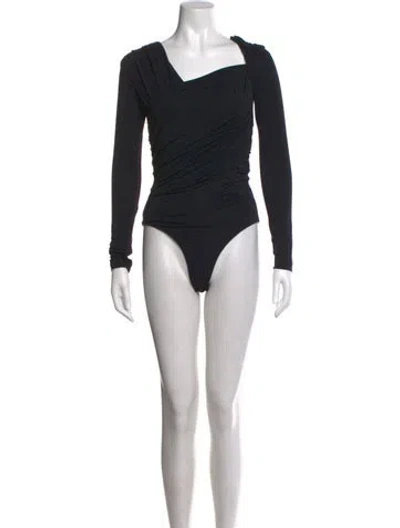 Pre-owned Johanna Ortiz Asymmetrical Long Sleeve Bodysuit In Black
