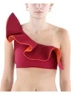 Johanna Ortiz Ayacucho Ruffle Reversible One Shoulder Bikini Top In Red