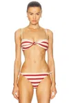 Johanna Ortiz Bandana Marina Bikini Top In Swim Tie Dye Lines  Ecru  & Red