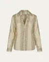 Johanna Ortiz Bareboat Stripe Linen Shirt In Rope Stripes Ecru - Green