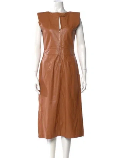 Pre-owned Johanna Ortiz Bateau Neckline Midi Length Dress In Orange